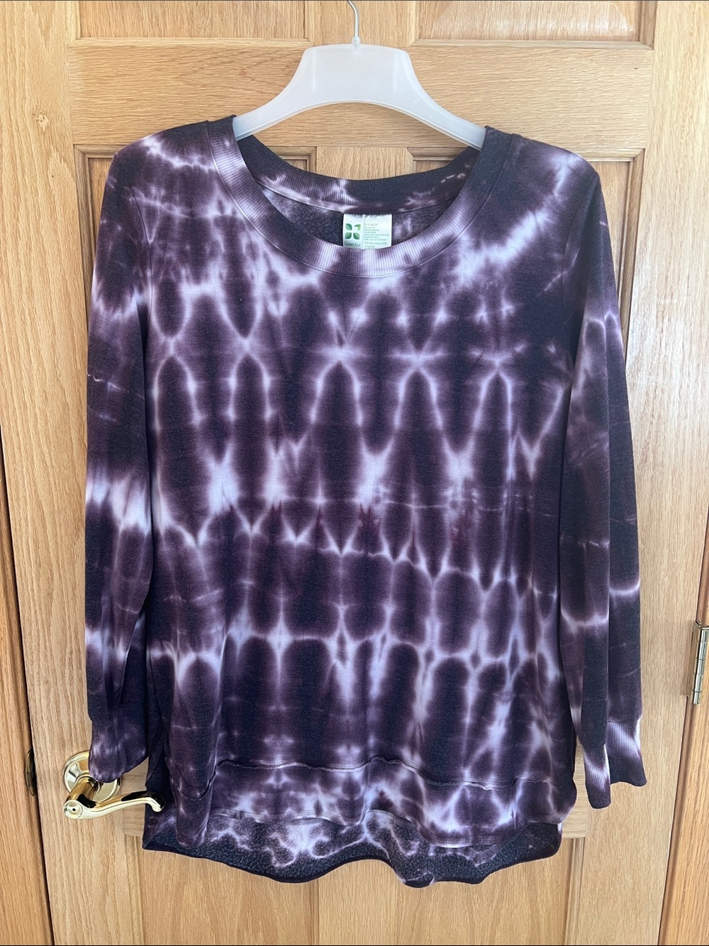 Green Tea - Tie-Dye Long Sleeve Top Shirt in Plum and White XL